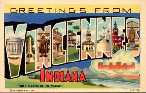Indiana Greetings From Vincennes Large Letter Linen Curteich