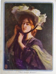 Her Easter Bonnet Postcard United Cigar Company Victorian Lady Unused Antique