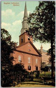 English Cathedral Quebec Canada Parish Grounds Trees Landscape Postcard