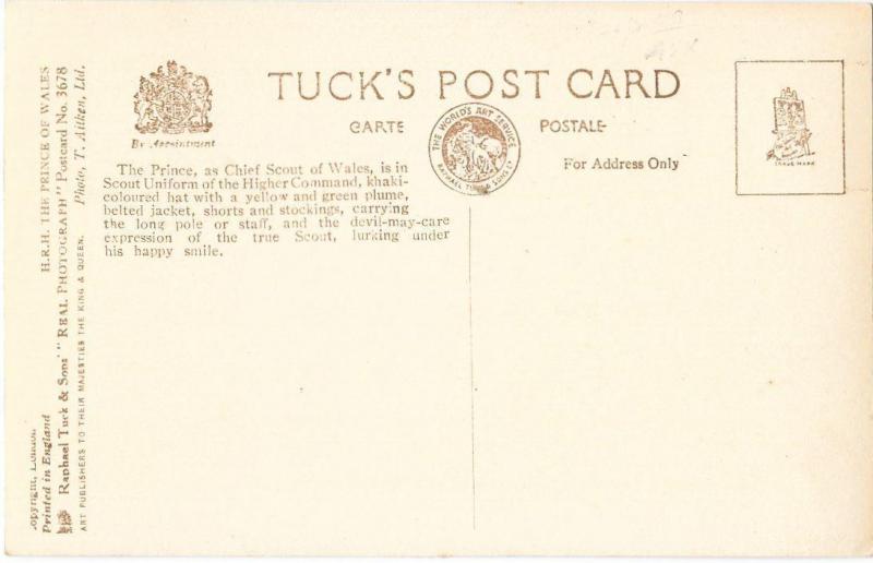 RPPC H.R.H. Prince of Wales / Tuck's 3678 - Royalty Real Photo Postcard
