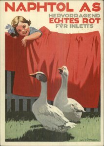 Poster Art Adv Girl & Geese NAPHTOL Red Fabric? Ivttner Old Postcard