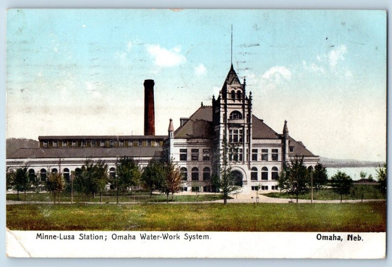 Omaha Nebraska Postcard Minne-Lusa Station Water-Work System Field c1909 Vintage