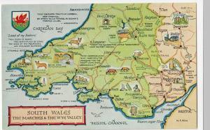 Wales The Marches & Wye Valley Map PPC Unposted by Salmon c 1960