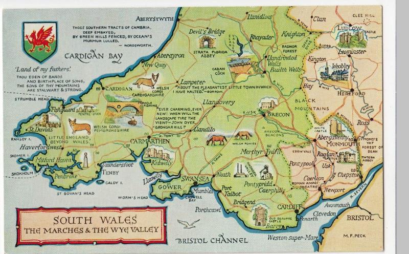 Wales The Marches & Wye Valley Map PPC Unposted by Salmon c 1960