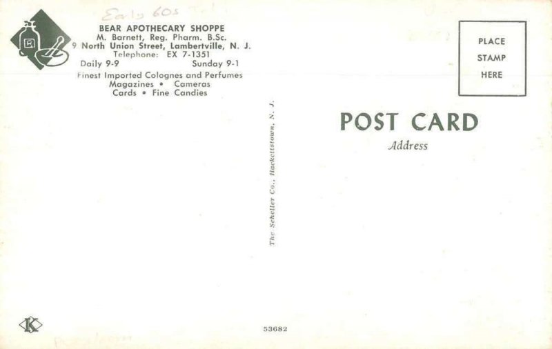 Lambertville New Jersey Bear Apothecary Shoppe Drug Store Postcard AA13805