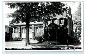 1956 First Baptist Church Elkhorn Wisconsin WI RPPC Photo Vintage Postcard