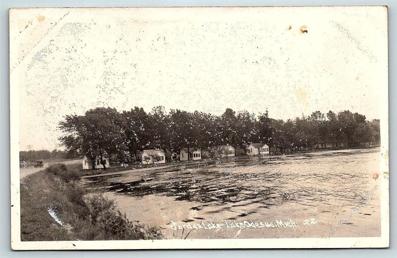 Postcard MI Lake Odessa Jordan Lake RPPC Real Photo Cabins Cottages on ...