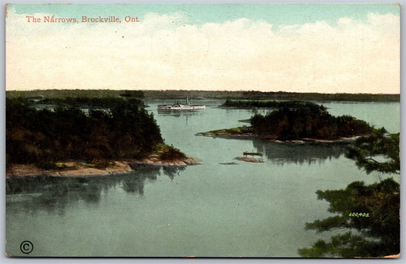 Postcard Brockville Ontario c1911 The Narrows Steamer Leeds and Grenville County