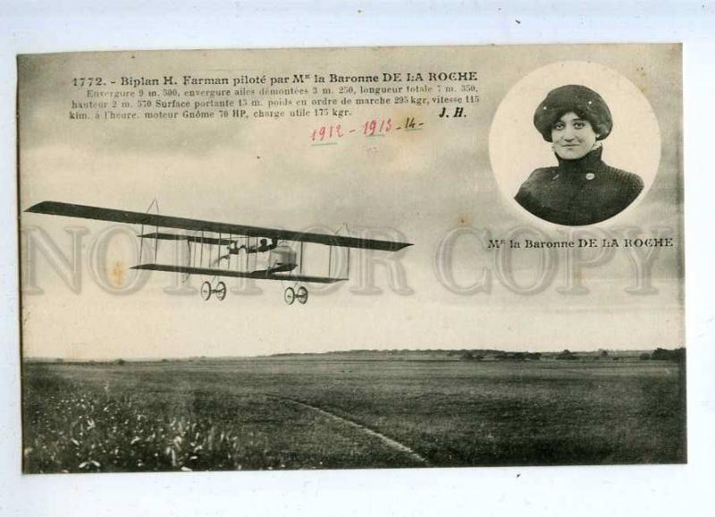 205490 FRANCE AVIATION Farman airplane woman pilot DE la ROCHE