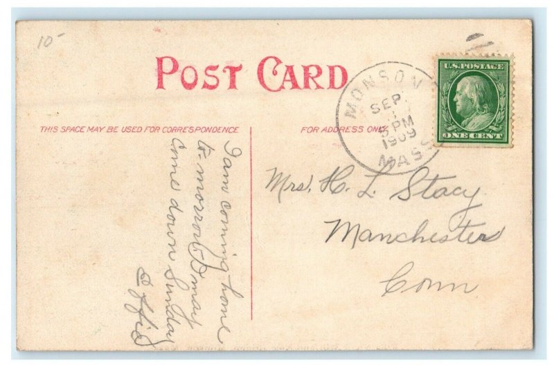 1909 Ellis No.3 Mill and New Bridge, Monson, Massachusetts MA Postcard 