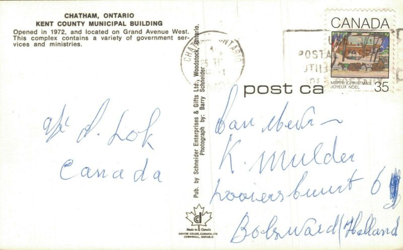 Canada  Chatham Ontario Kent County Municipal Building Vintage Postcard 07.52