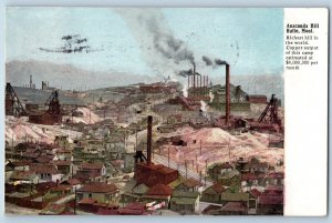 Butte Montana MT Postcard Anaconda Hill Richest Hill Copper Factory 1908 Antique