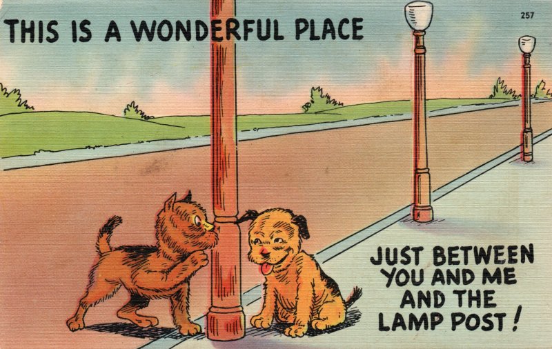 11132 Puppies and the Lamp Post Comic Postcard