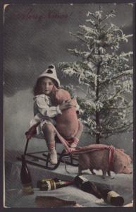 Merry Christmas,Girl,Pigs Postcard