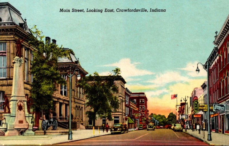 Indiana Crawfordsville Main Street Looking East Curteich