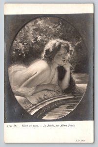 1907 Albert Fouriè Le Bassin Art Nouveau Woman ND Phot French Postcard
