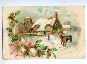 215384 Winter X-MAS Landscape Vintage LITHO postcard