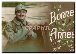 Old Postcard Fancy Soldier Hairy Bonne Annee Army