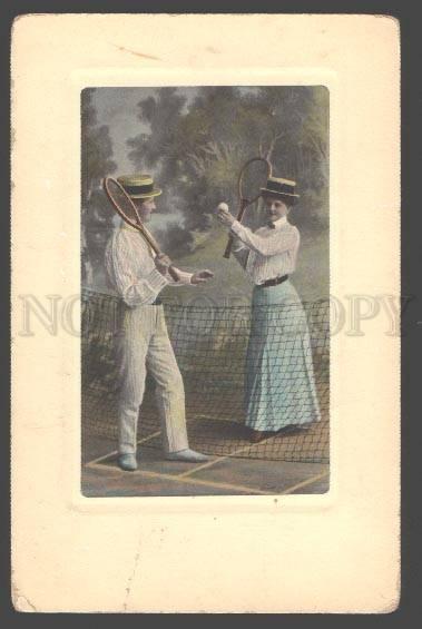 098256 Playing tennis in love pair Vintage tinted PC