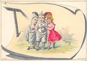 Approx. Size: 3 x 4.5 Children playing with clown  Late 1800's Tradecard Non  