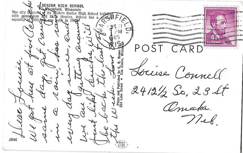 Senior High School Marshfield Wisconsin Mailed 8-31-1965