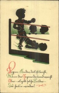 Little Boys Boxing Match Knockout Silhouette c1915 Postcard