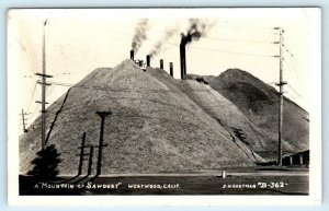 RPPC  WESTWOOD, California CA  Mountain of Sawdust Eastman ca 1930s  Postcard