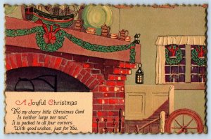 Christmas Postcard Fireplace Wreath Holly Berries Dornsife Pennsylvania PA c1910