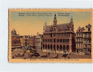 Postcard Market Place, King's House and Flowers market, Brussels, Belgium