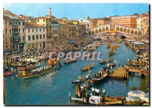 Modern Postcard Venice Grand Canal and Rialto Bridge Historical Regatta