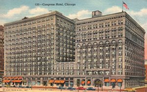 Vintage Postcard 1943 Congress Hotel And Annex Michigan Ave. Chicago Illinois IL
