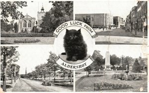 Vintage Postcard 1940 Good Luck From Aldershot Old Parish Gardens England