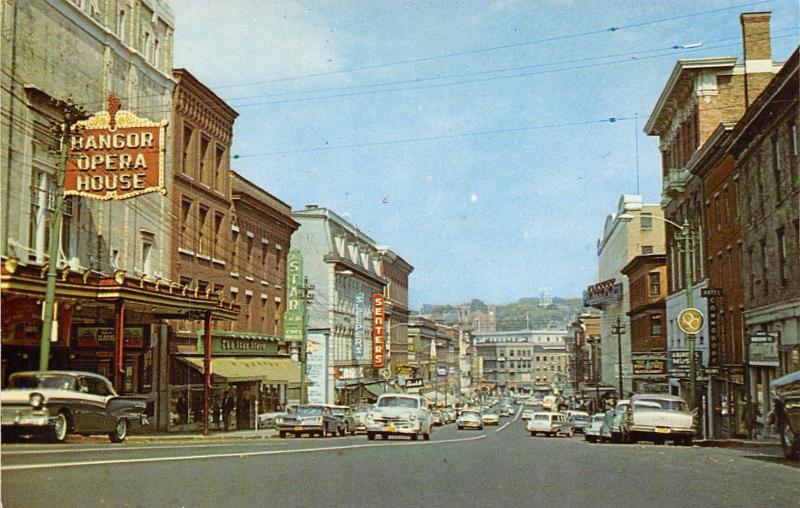 Bangor Me Opera House Star Clothing Senters Sleepers Hotel Commodore 1950s Cars Hippostcard