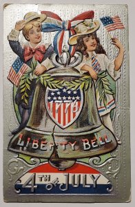 4th of July Victorian Children Flags Liberty Bell 1776 Patriotic Postcard N26