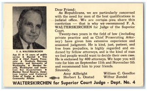 1956 F. A. Walterskirchen Portrait View Seattle Washington WA Political Postcard