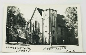 Rock Falls Illinois Congregational Church RPPC Real Photo Postcard J2