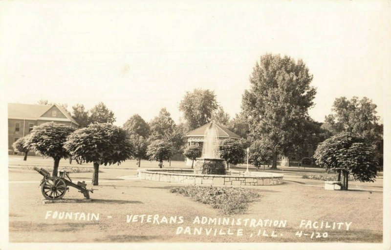 Postcard Fountain Veterans Administration Facility Danville Illinois