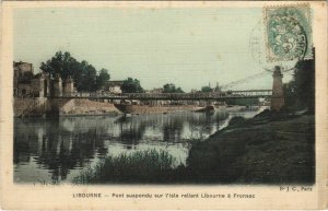 CPA LIBOURNE-Pont suspendu sur l'Isle reliant LIBOURNE a FRONSAC (28552)