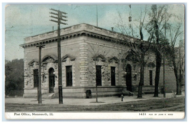 1912 Post Office Exterior Building Monmouth Illinois IL Vintage Antique Postcard