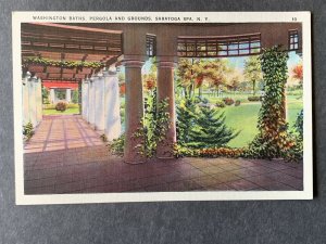 Washington Baths Pergola & Grounds Saratoga Spa NY Linen Postcard H2049084419