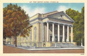 ATHENS, GA  Georgia         FIRST BAPTIST CHURCH        c1940's Linen Postcard