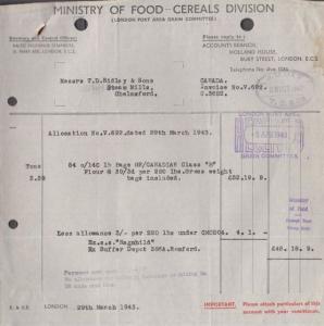 Ministry Of Food Cereals Canadian Flour Essex Brewery WW2 War Receipt Ephemera