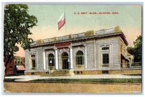 Clinton Iowa IA Postcard  U.S. Government Building Exterior Flag 1908 Antique