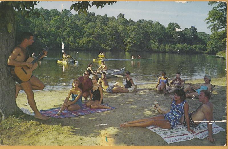 Moodus, Conn., Banner Lodge- People chillin' on the beach -