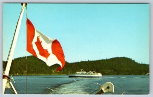 One Of The BC Ferries Queens, Canada Flag, Vintage Chrome Postcard