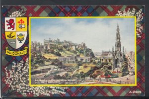 Scotland Postcard - MacDonald Tartan - Edinburgh Castle & Scott Monument RS14349