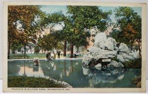 Fountain in Military Park Indianapolis to Burkett Indiana 1918 Postcard A14