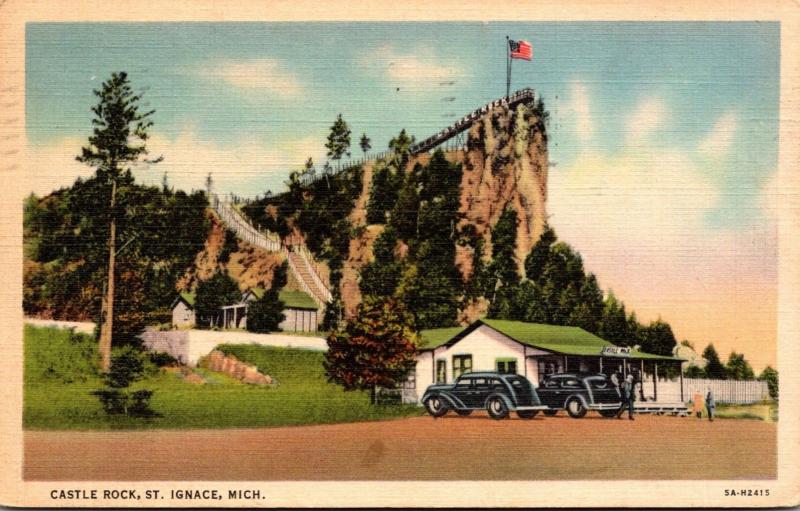 Michigan St Ignace Castle Rock 1948 Curteich