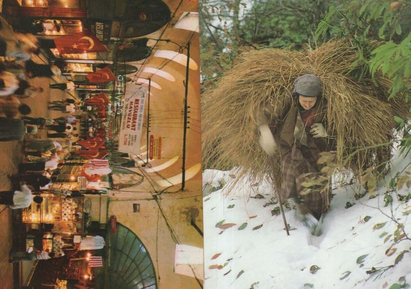 Istanbul Turkey Lady Hiding In Snow in Straw Markets 2x Postcard s