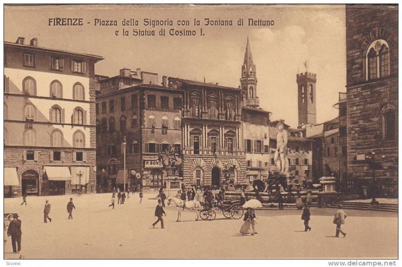 Piazza Della Signoria Con La Fontana Di Nettuno E La Statua Di Cosimo I, Fire...